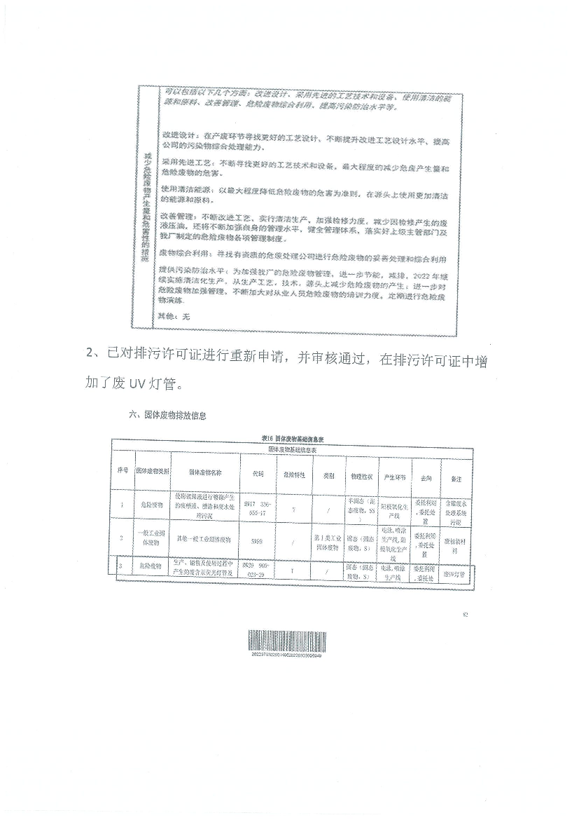 提供污染防治水平,为加强我厂的危险废物管理,进一步节能、减排,2022 年继. 续实施清洁化生产,从生产工艺、技术、源头上减少危险废物的产生,进一步对.