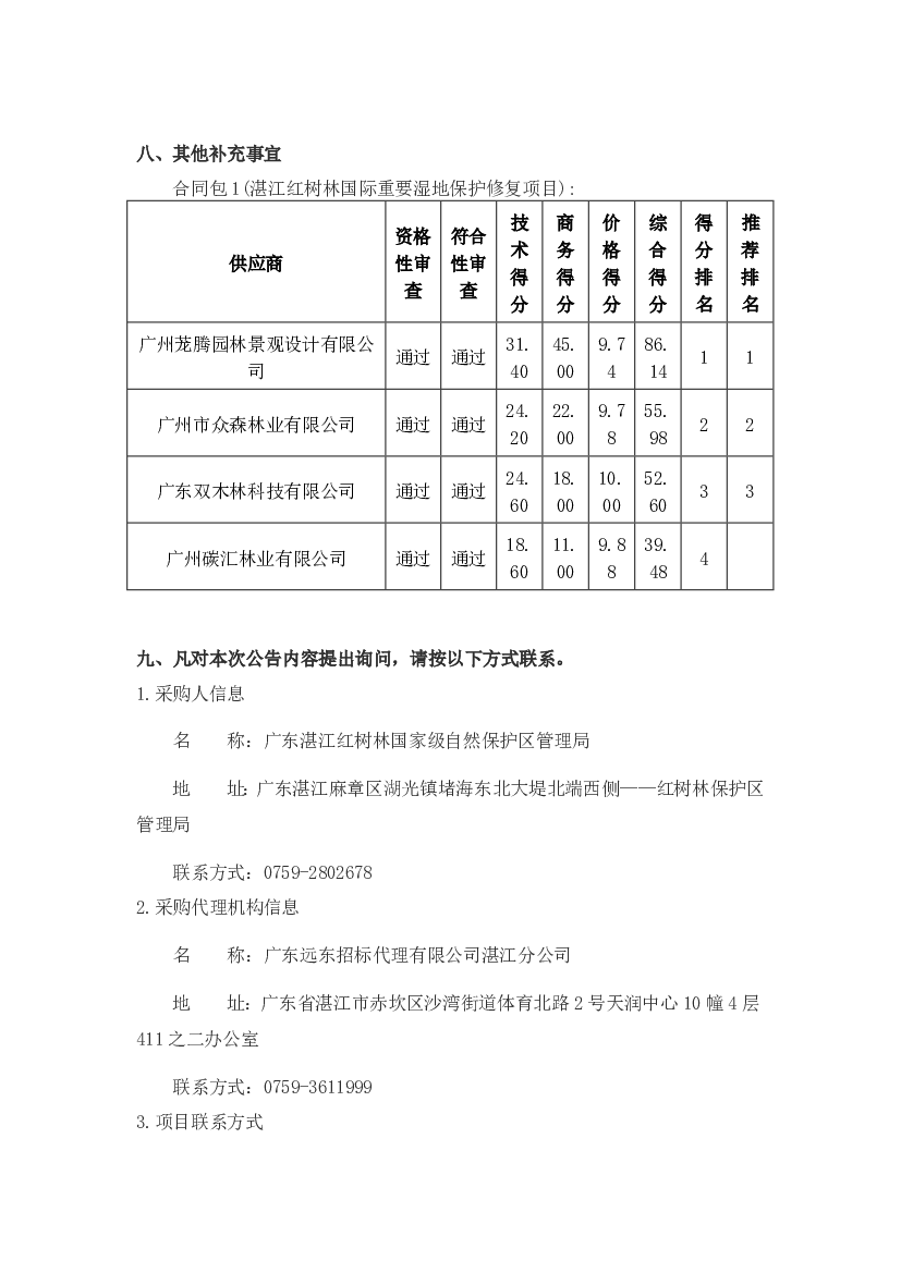 广州碳汇林业有限公司. 通过通过. 18. 60. 11. 00. 9.8. 8. 39. 48. 4. 九、凡对本次公告内容提出询问，请按以下方式联系。 1.采购人信息.