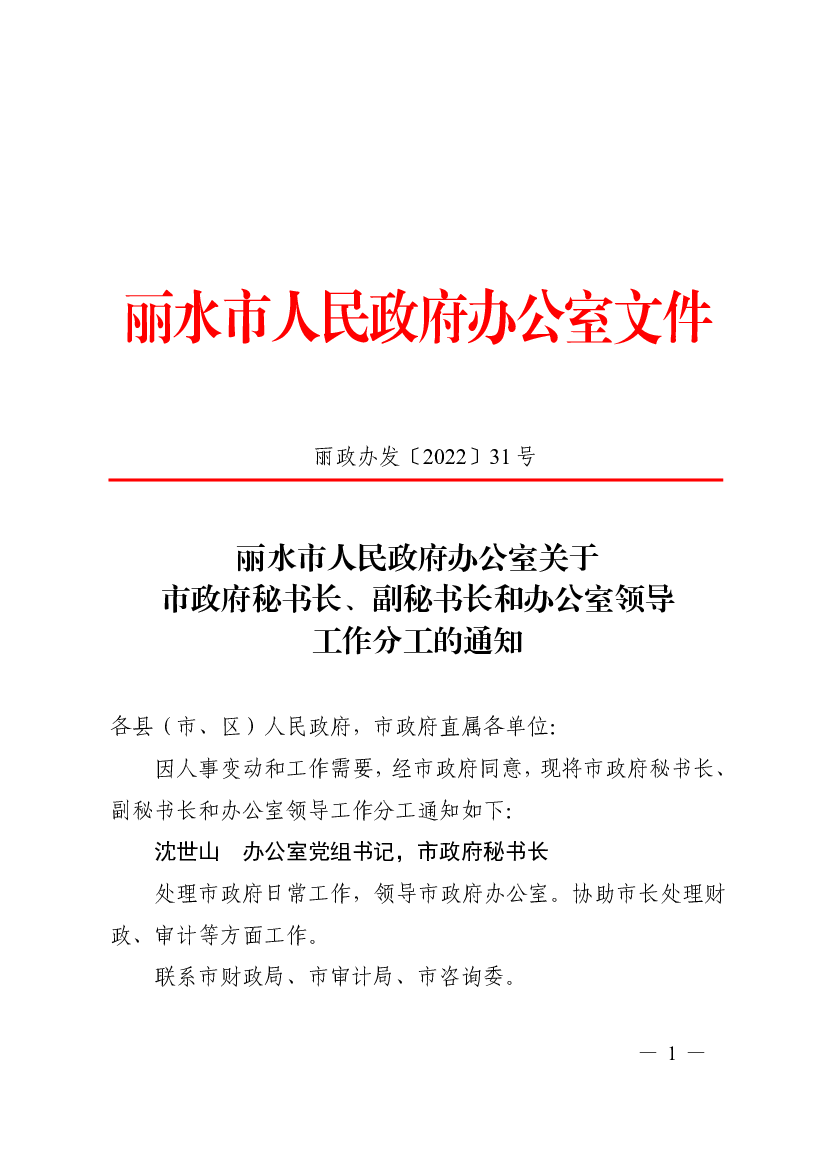 丽水市人民政府办公室文件