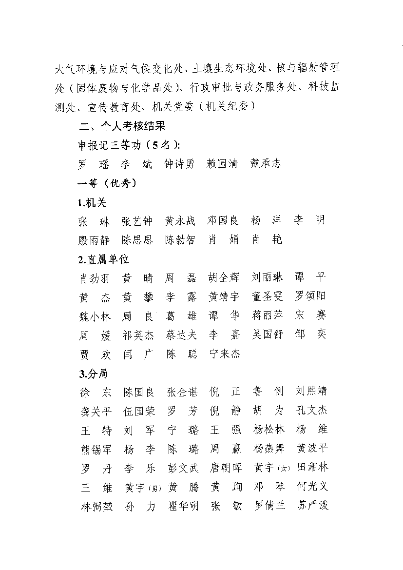 大气环境与应对气候变化处、土壤生态环境处、核与辐射管理. 处(固体废物与化学品处)、行政审批与政务服务处、科技监. 测处、宣传教育处、机关党委(机关纪委).