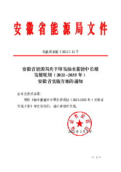 安徽省能源局关于印发抽水蓄能中长期发展规划（2021-2035 ...